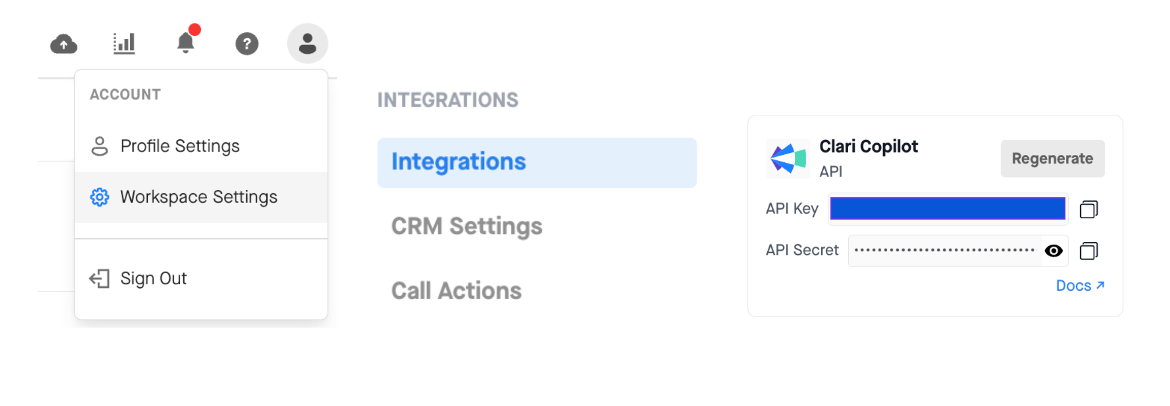 Clari Copilot API Settings