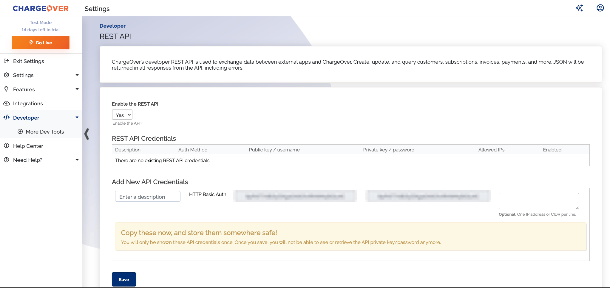 ChargeOver Credentials
