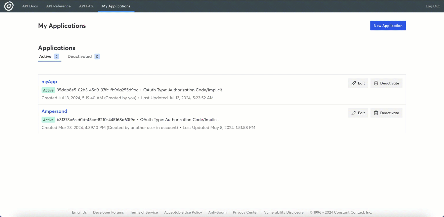 Constant Contact Client ID and Secret