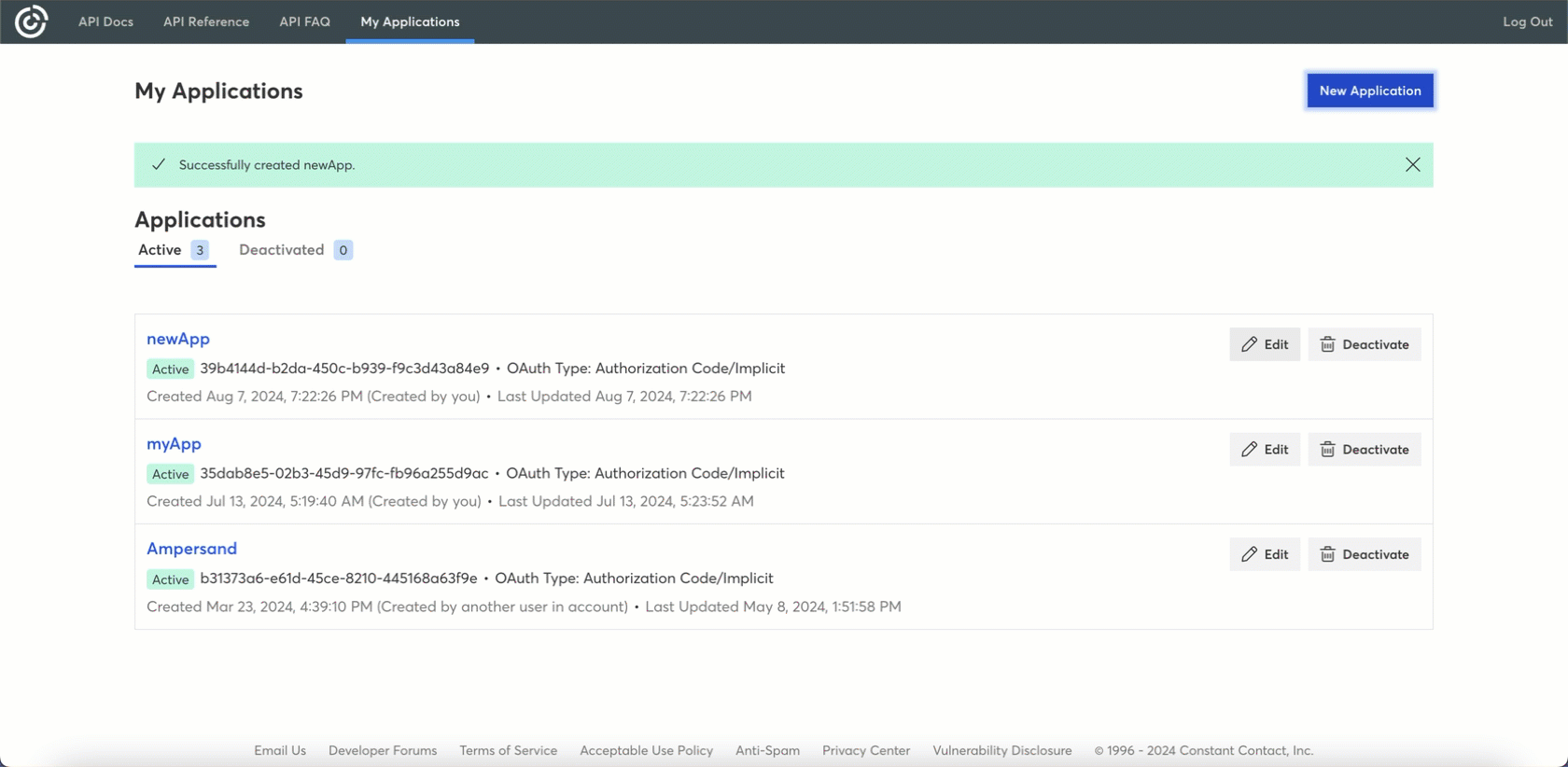 Constant Contact Client ID and Secret