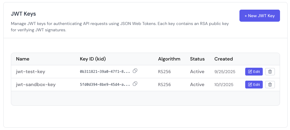 JWT Key Management in Dashboard