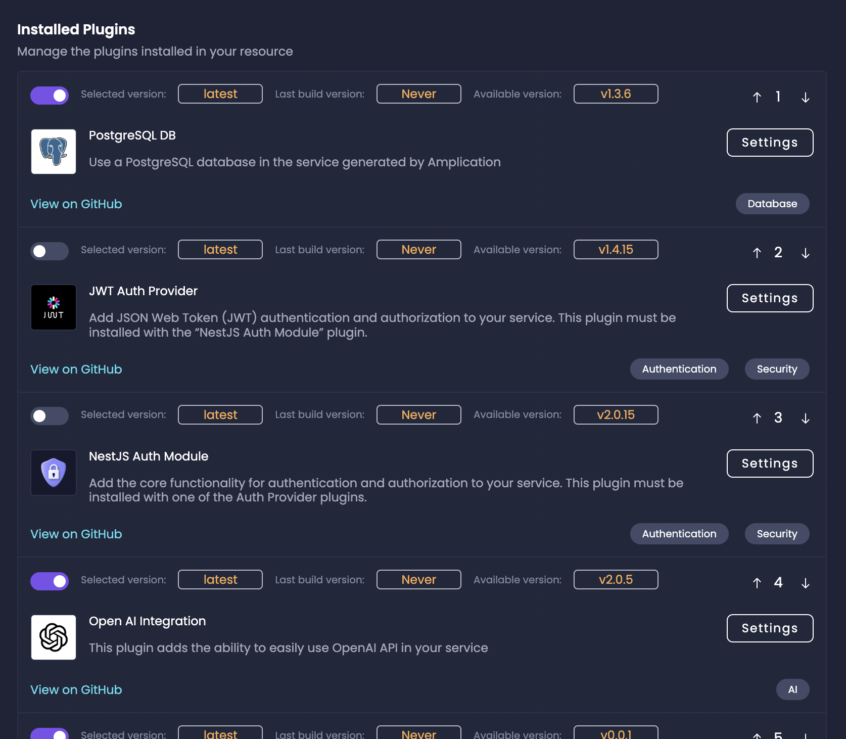 Installed Plugins Tab