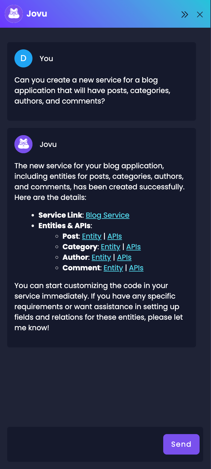 Create Blog Service with Jovu