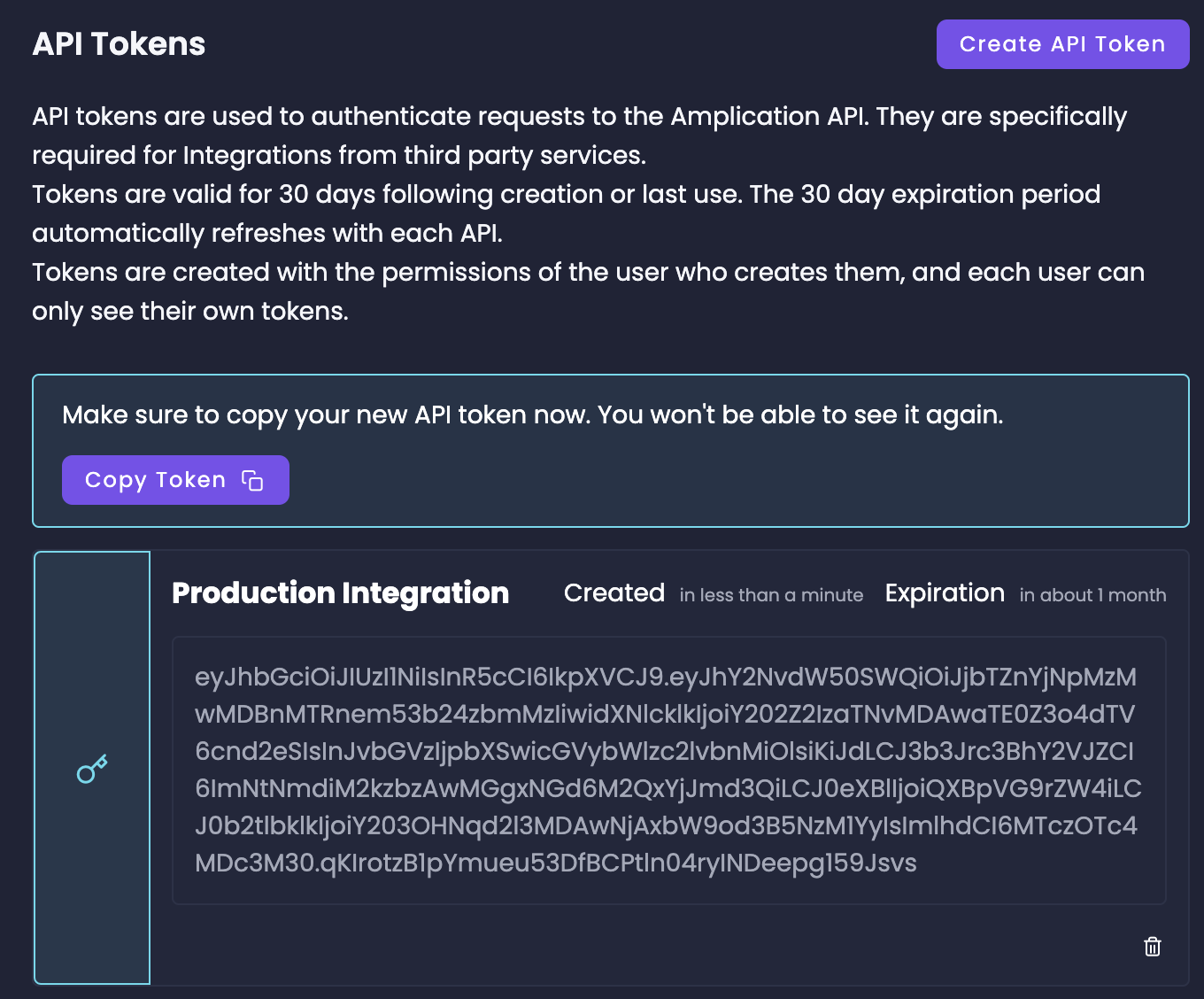 Copy your token immediately
