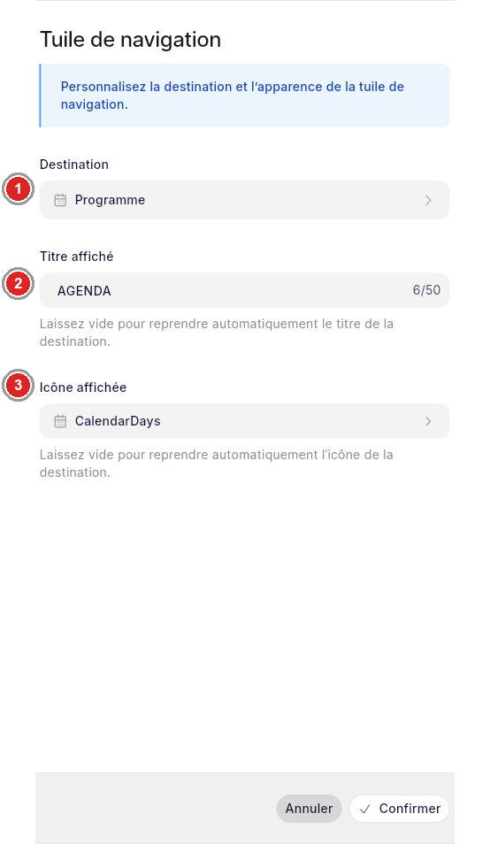 Tuile de navigation reliant un accès au Programme.