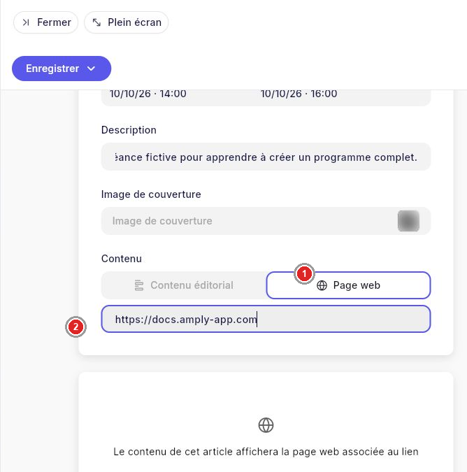 Mode Page web et champ URL.