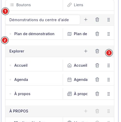 Menu avec une section et un lien vers un plan.