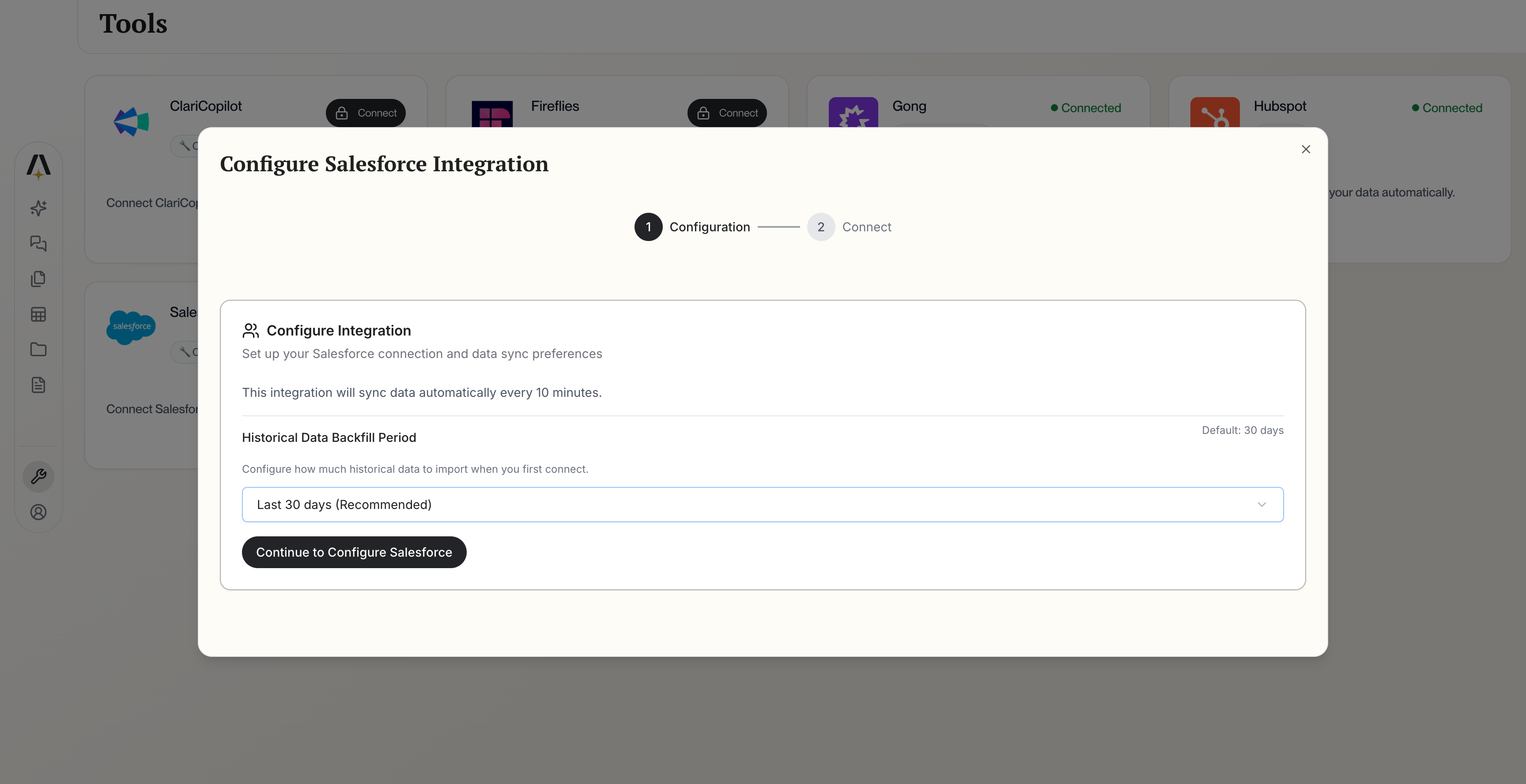 Configure Salesforce Integration dialog