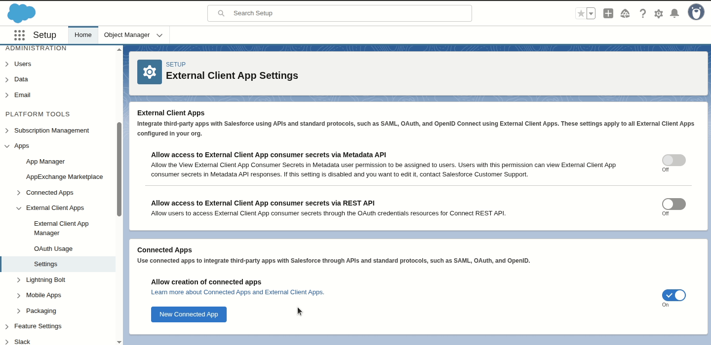 Create a new Connected App in Salesforce