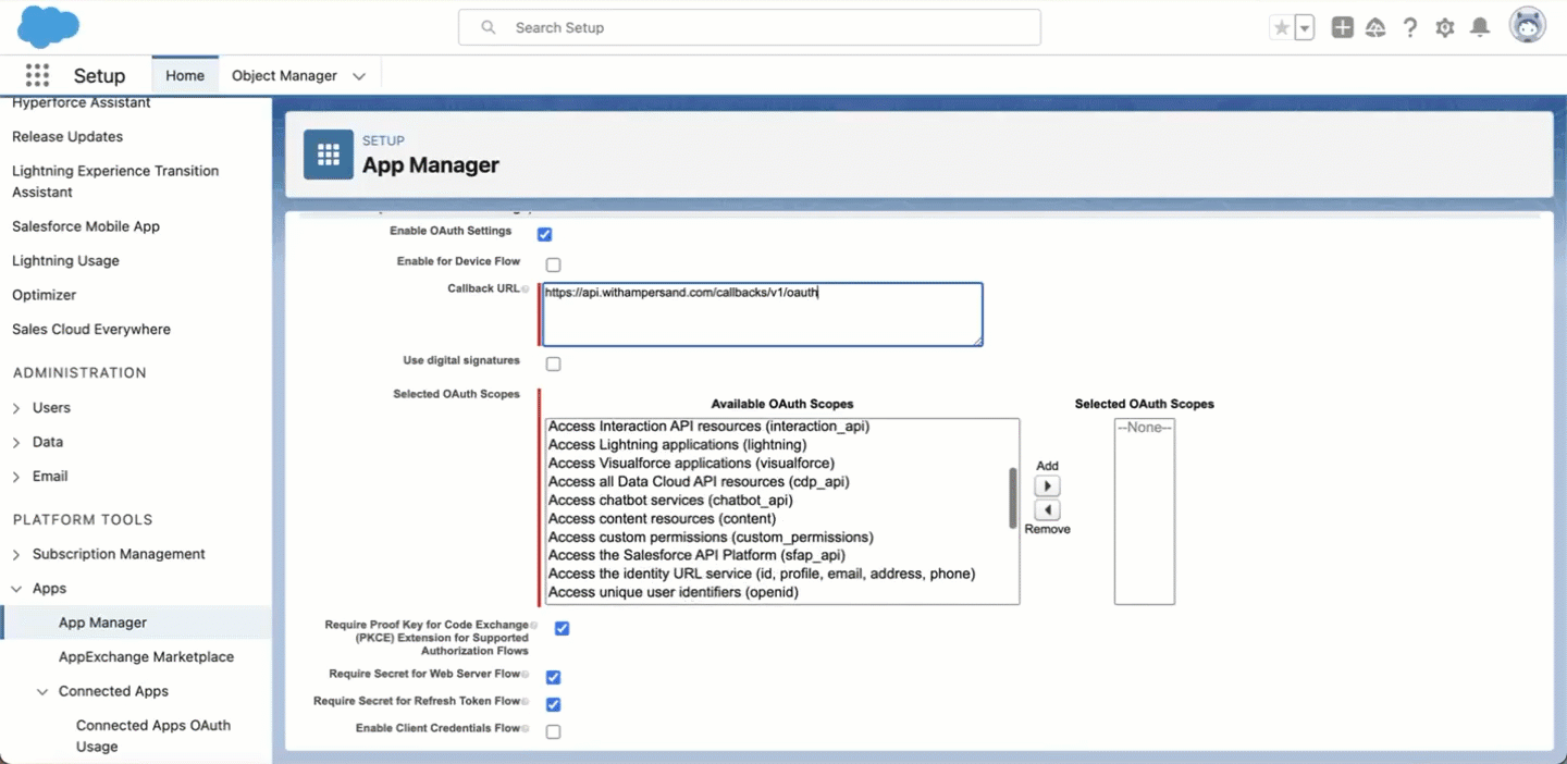 Configure OAuth settings for the Connected App