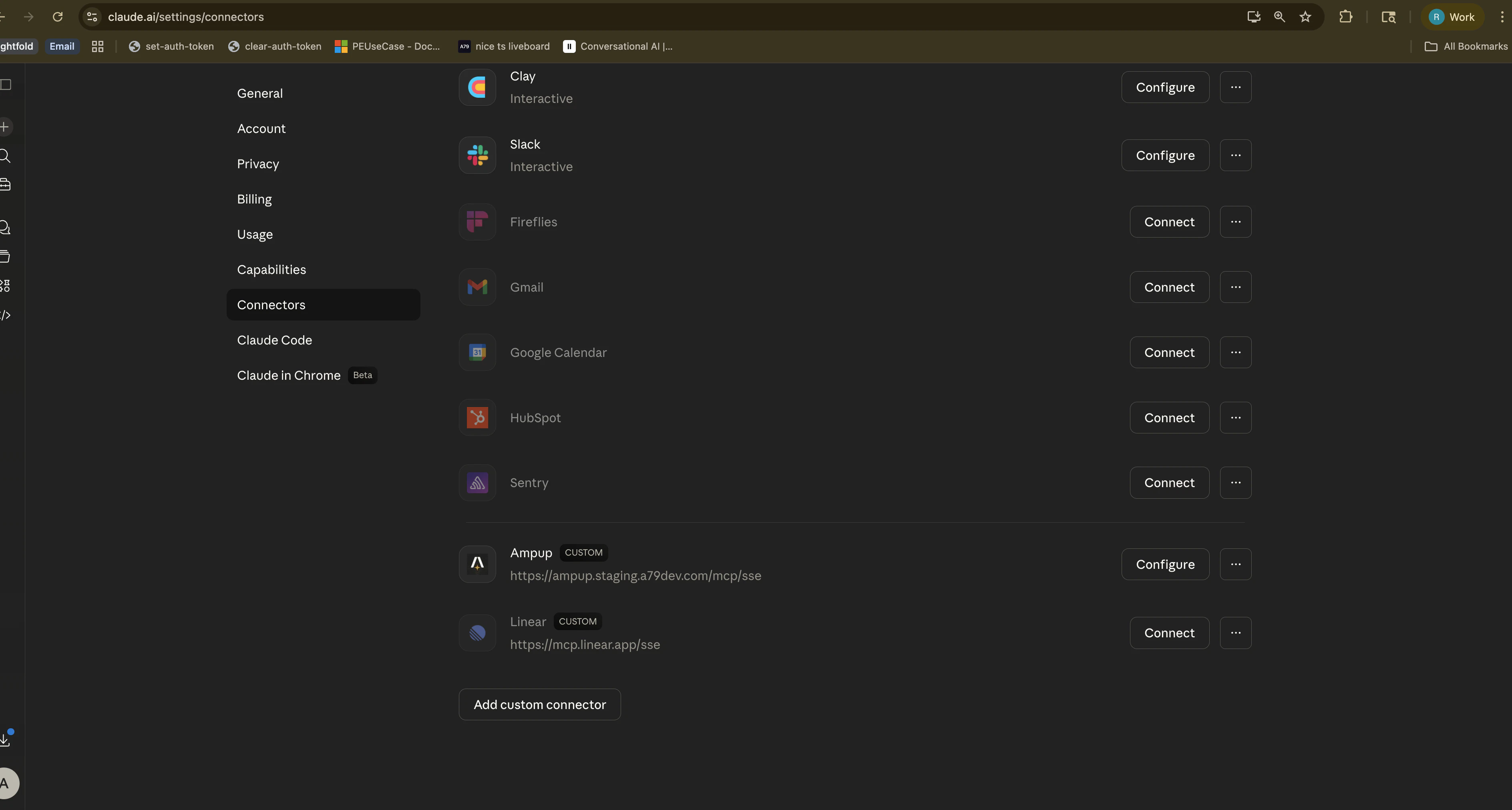 Connectors settings showing AmpUp available to connect