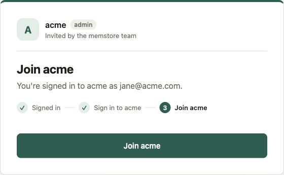 The invitation page's last step, with a Join button