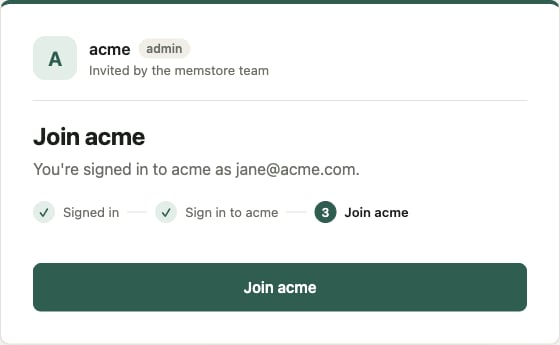 The invitation page's last step, with a Join button