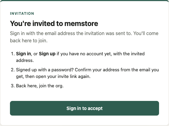 The invitation page before signing in, with a Sign in to accept button