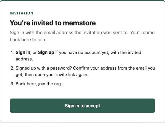 The invitation page before signing in, with a Sign in to accept button