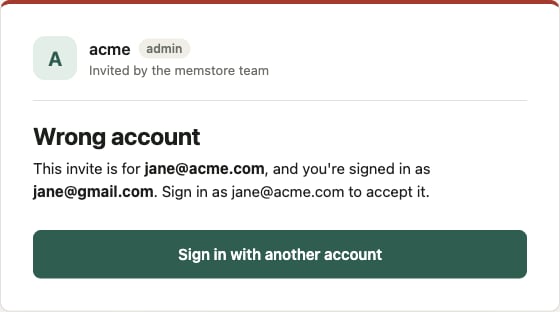 Wrong account: the invite is for a different address