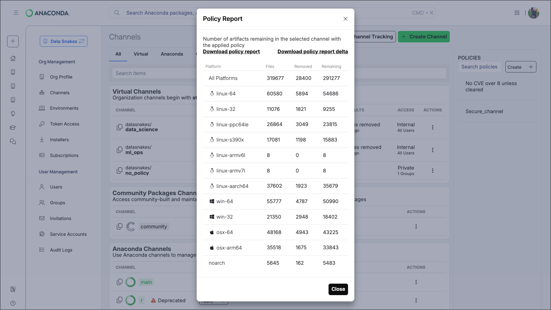 Policy report dialog