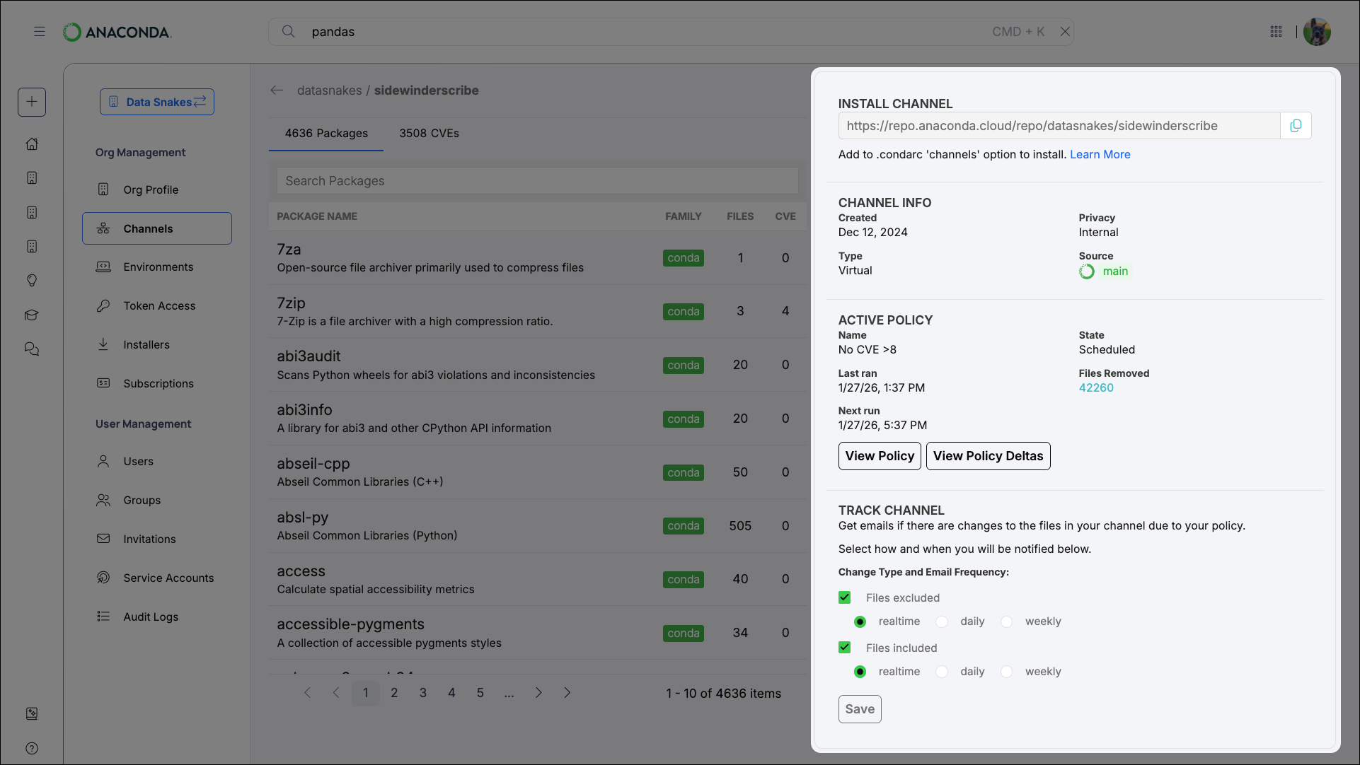 Channel details page