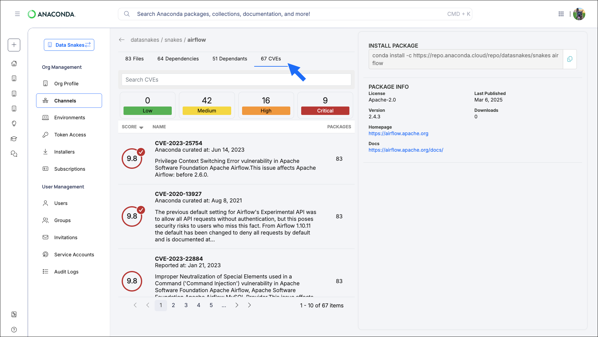 CVEs affecting a package