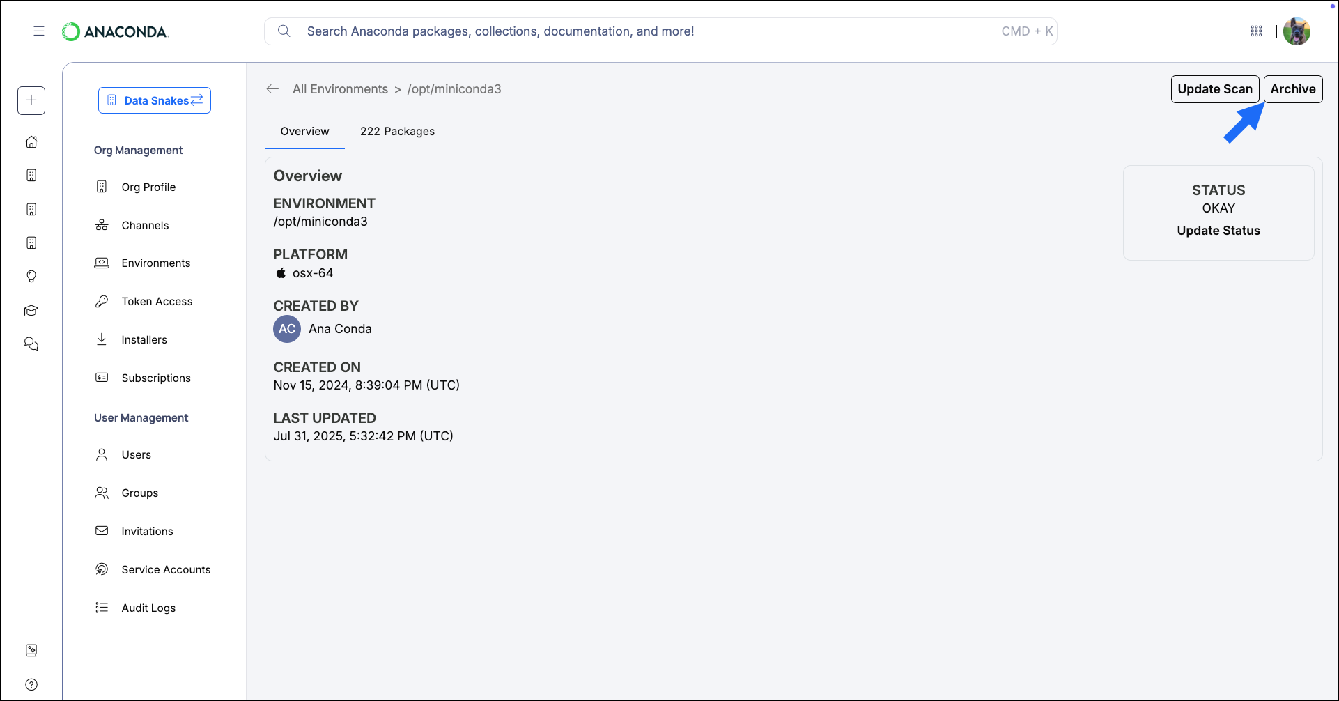 Archive environment button