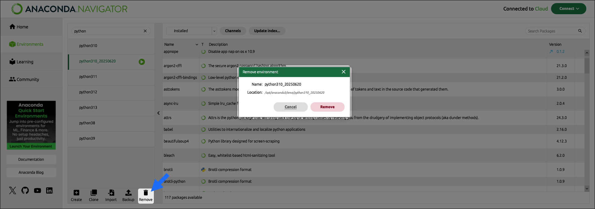 removing an environment from your local machine