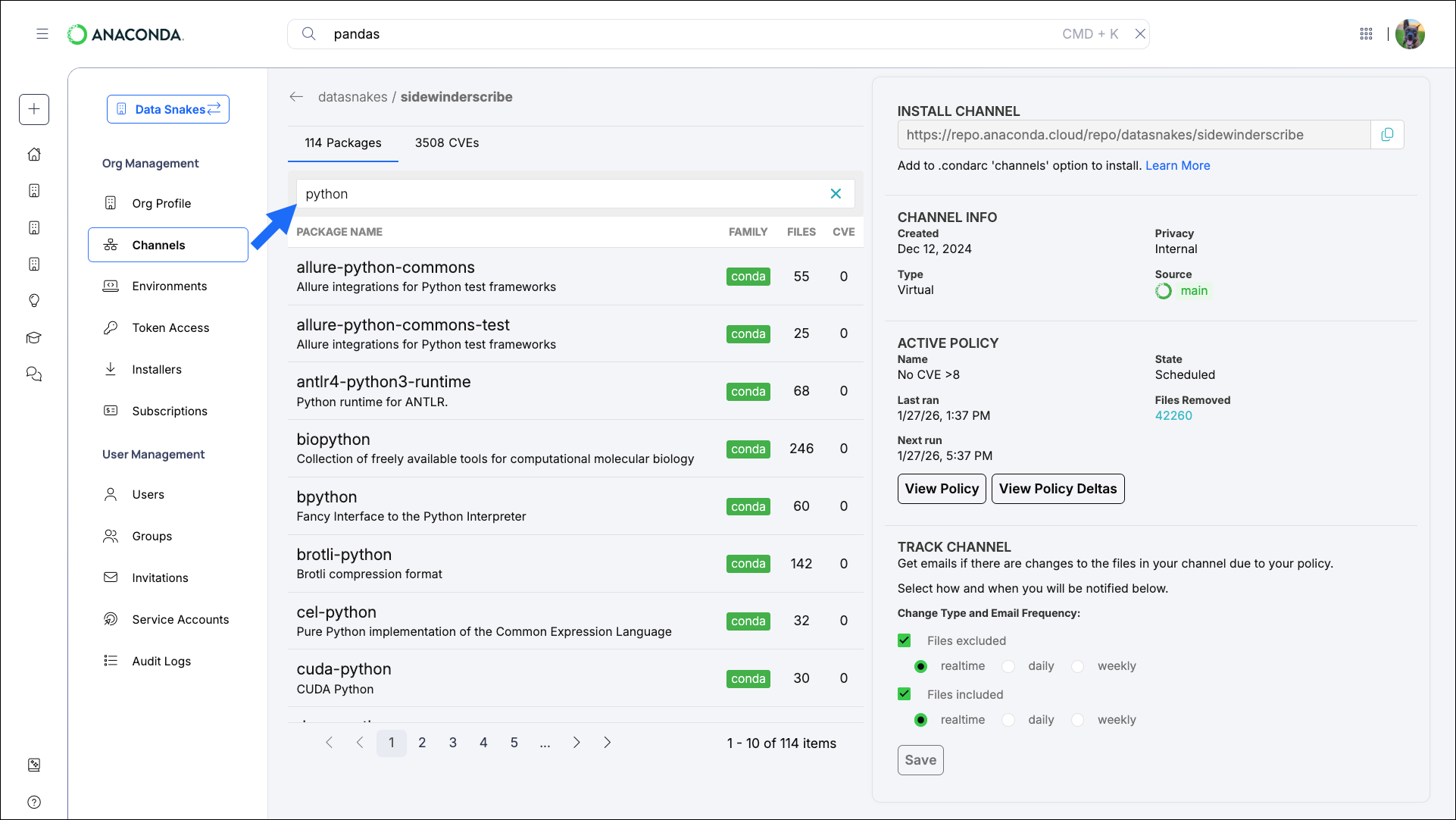 Package search results