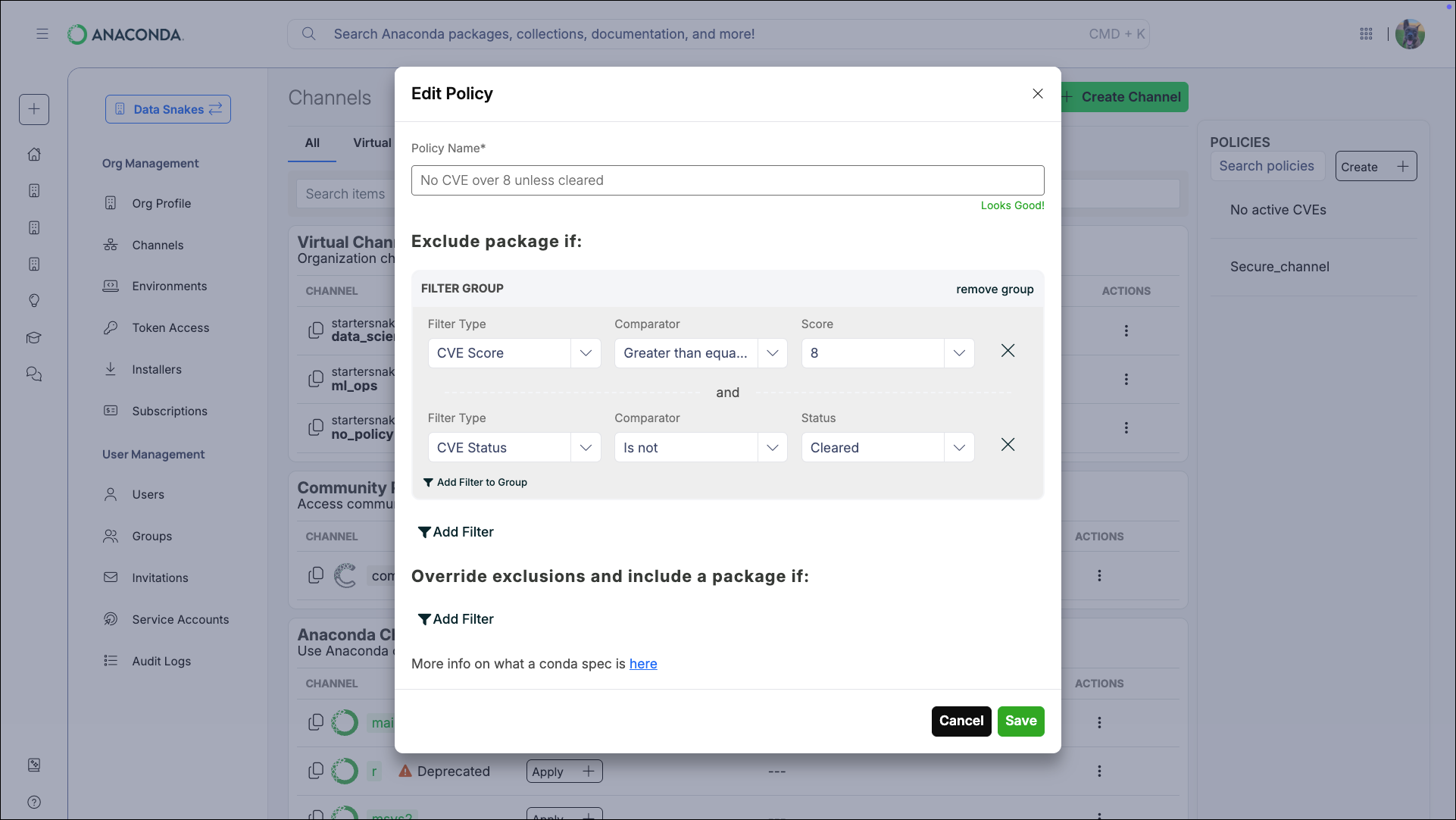 Example policy filter