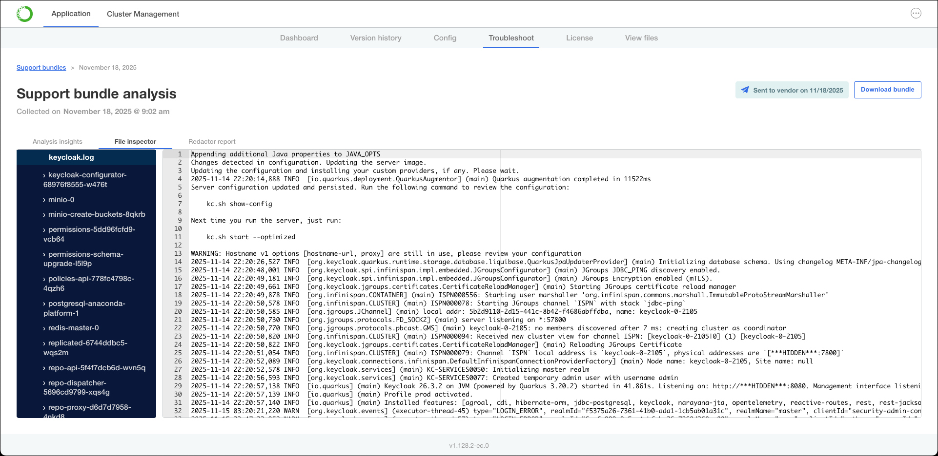 Container logs raw output