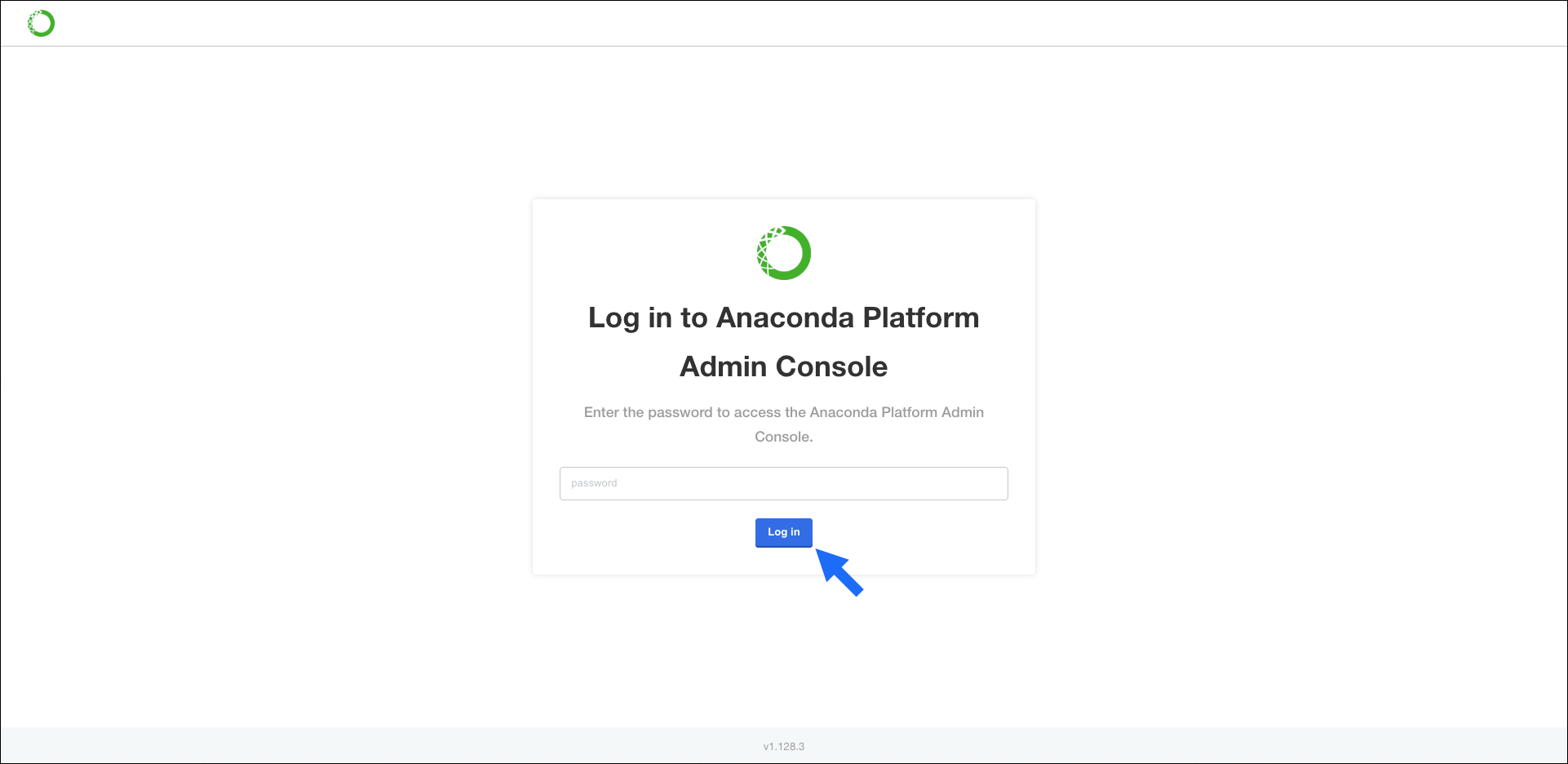 The admin console log in page