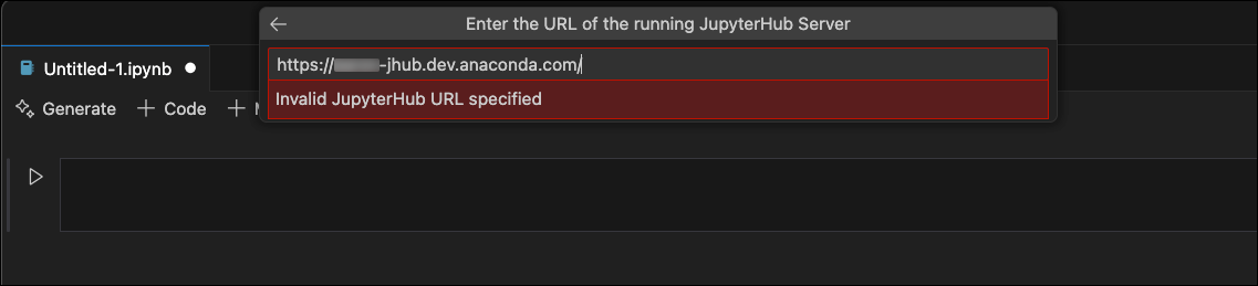 VSCode invalid JupyterHub server URL error message