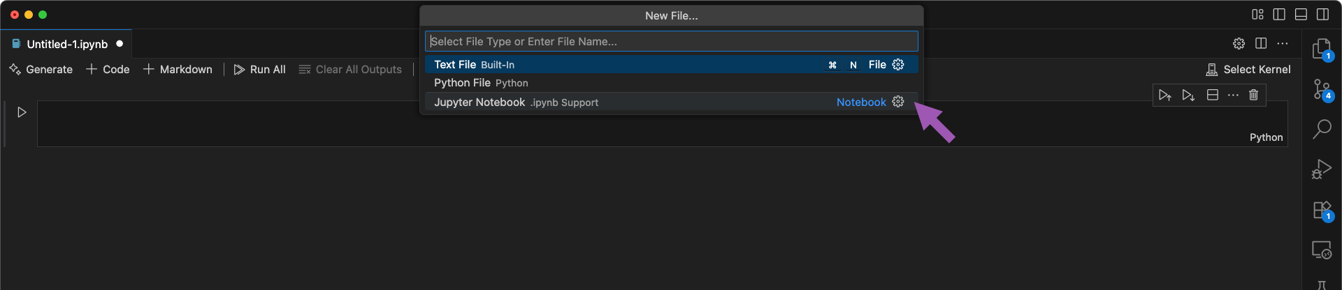 New File menu options