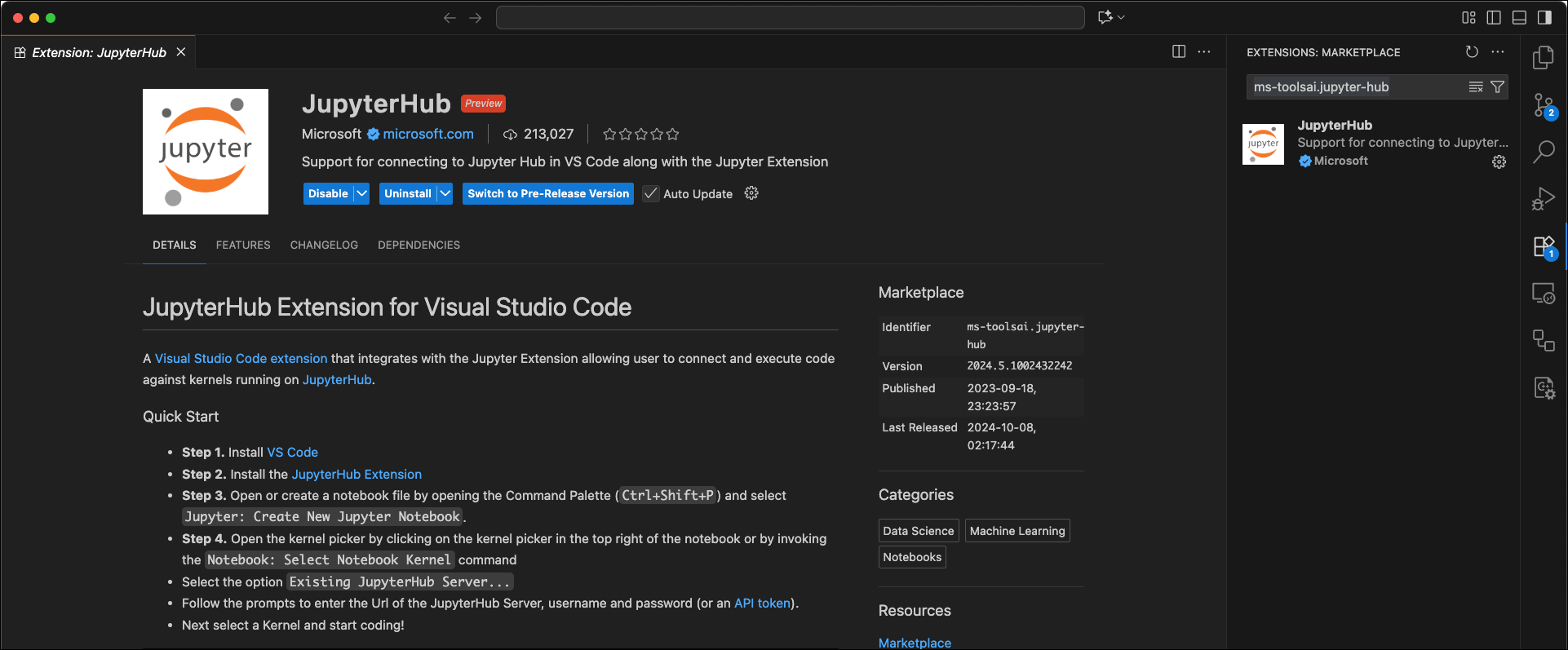 The VSCode JupyterHub extension homepage