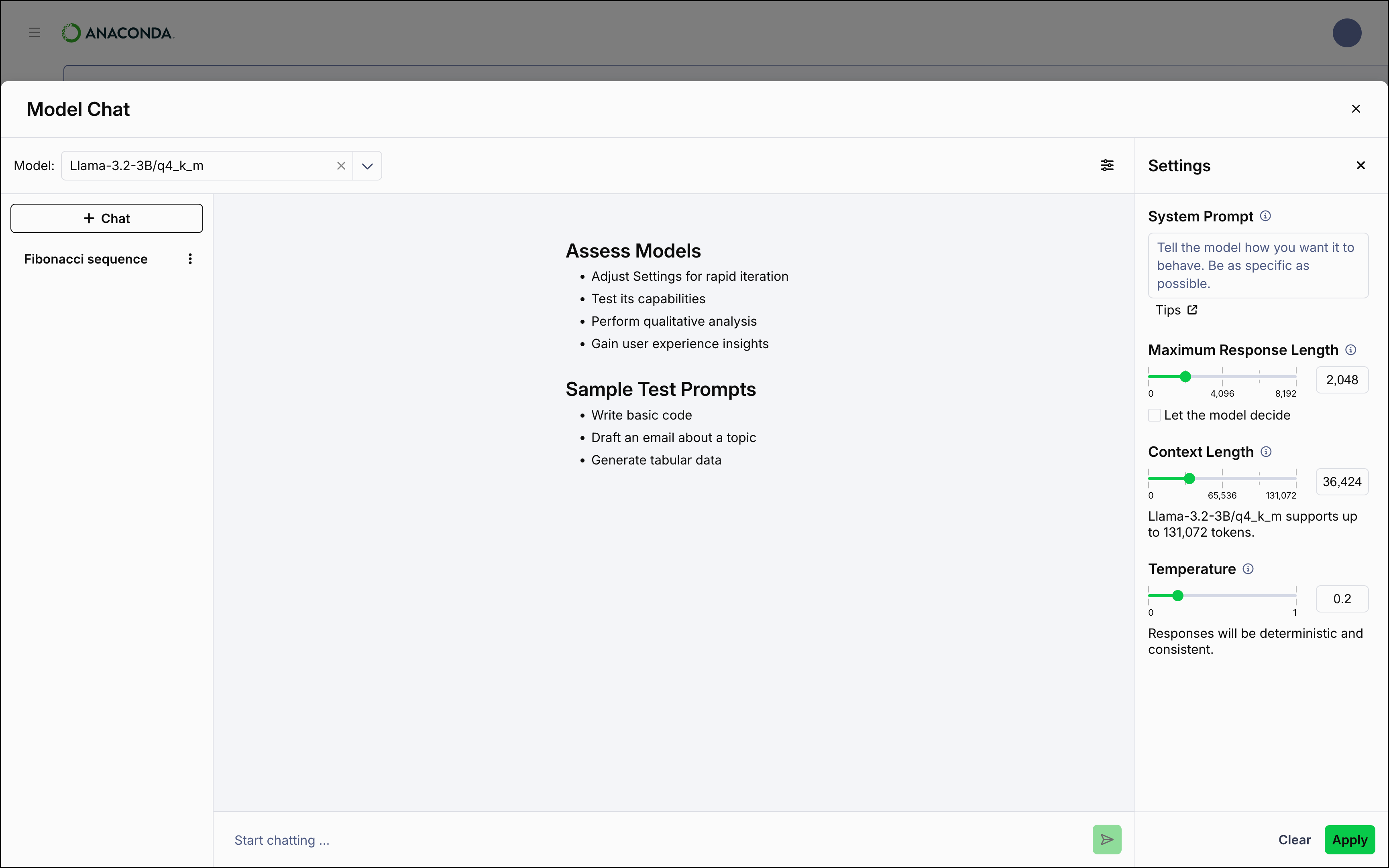 Chat settings menu
