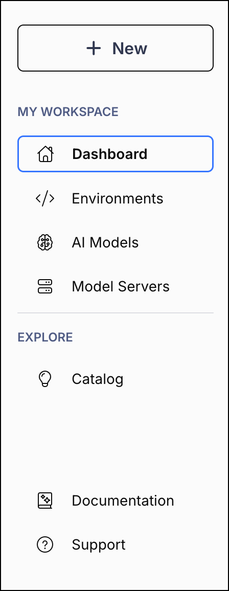 Desktop navigation menu with Home, AI Models, Model Servers, Catalog, and other options