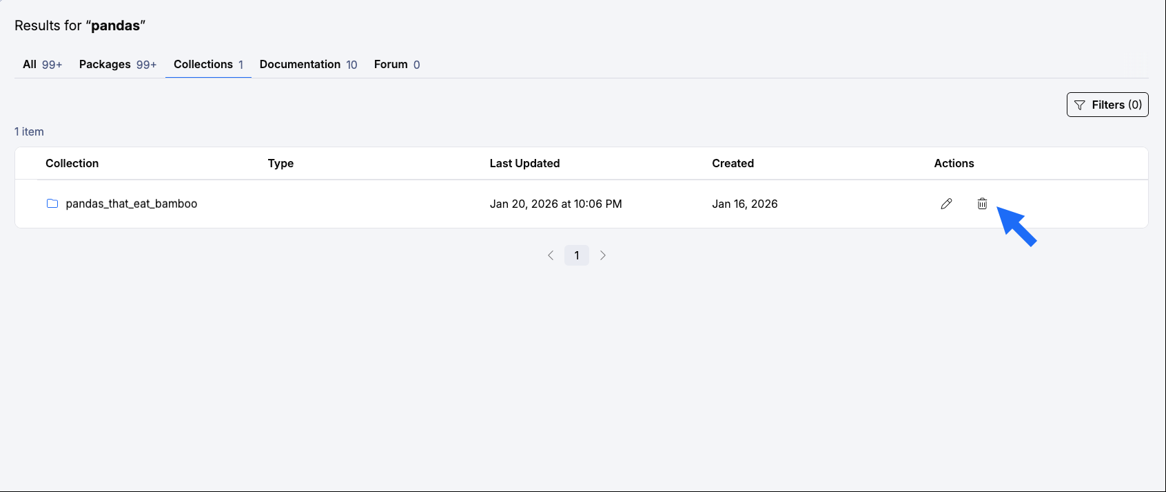 Action buttons for collection management
