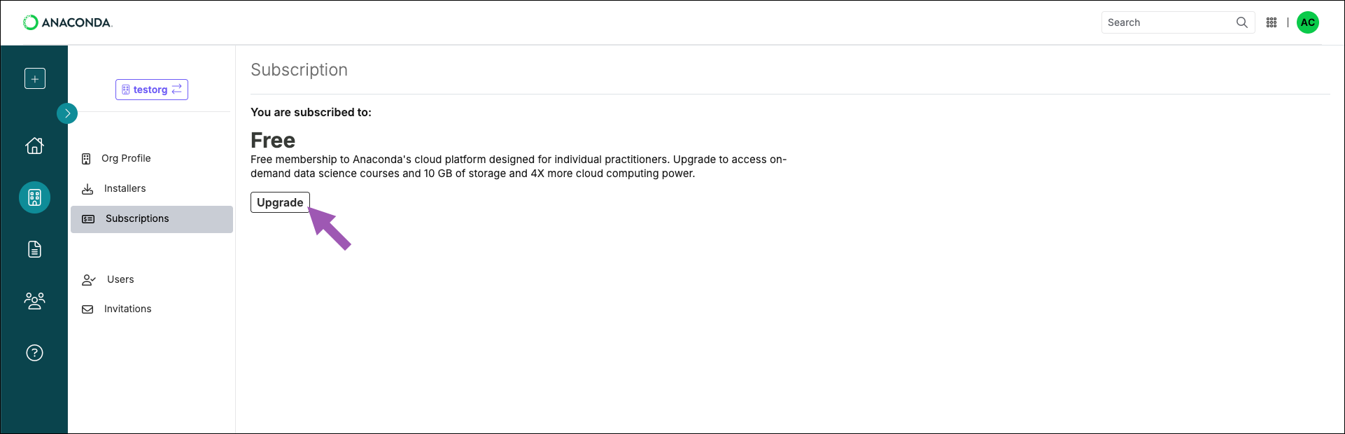 organization subscriptions page