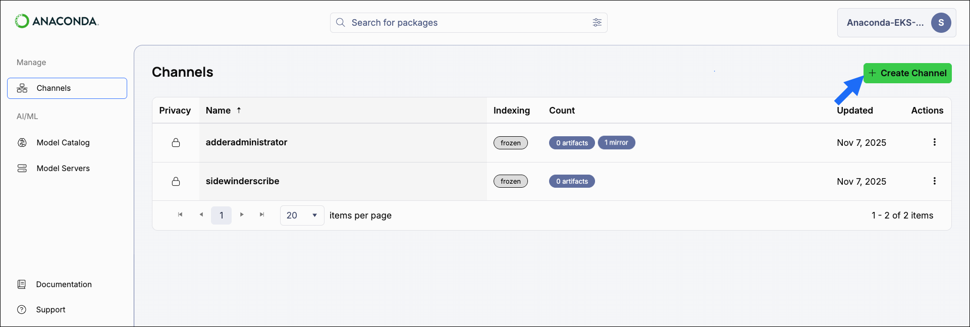 Create channel button