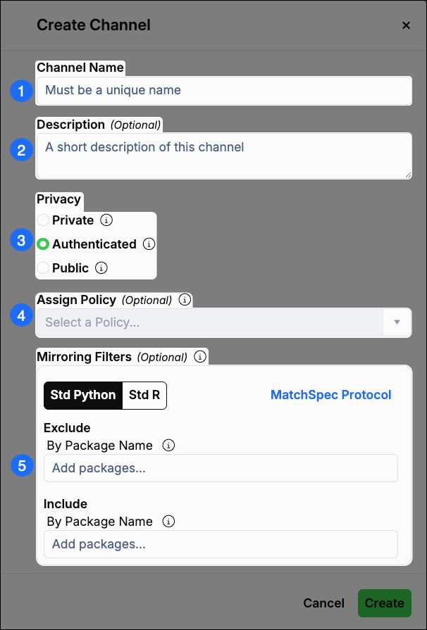 Create channel form configurations