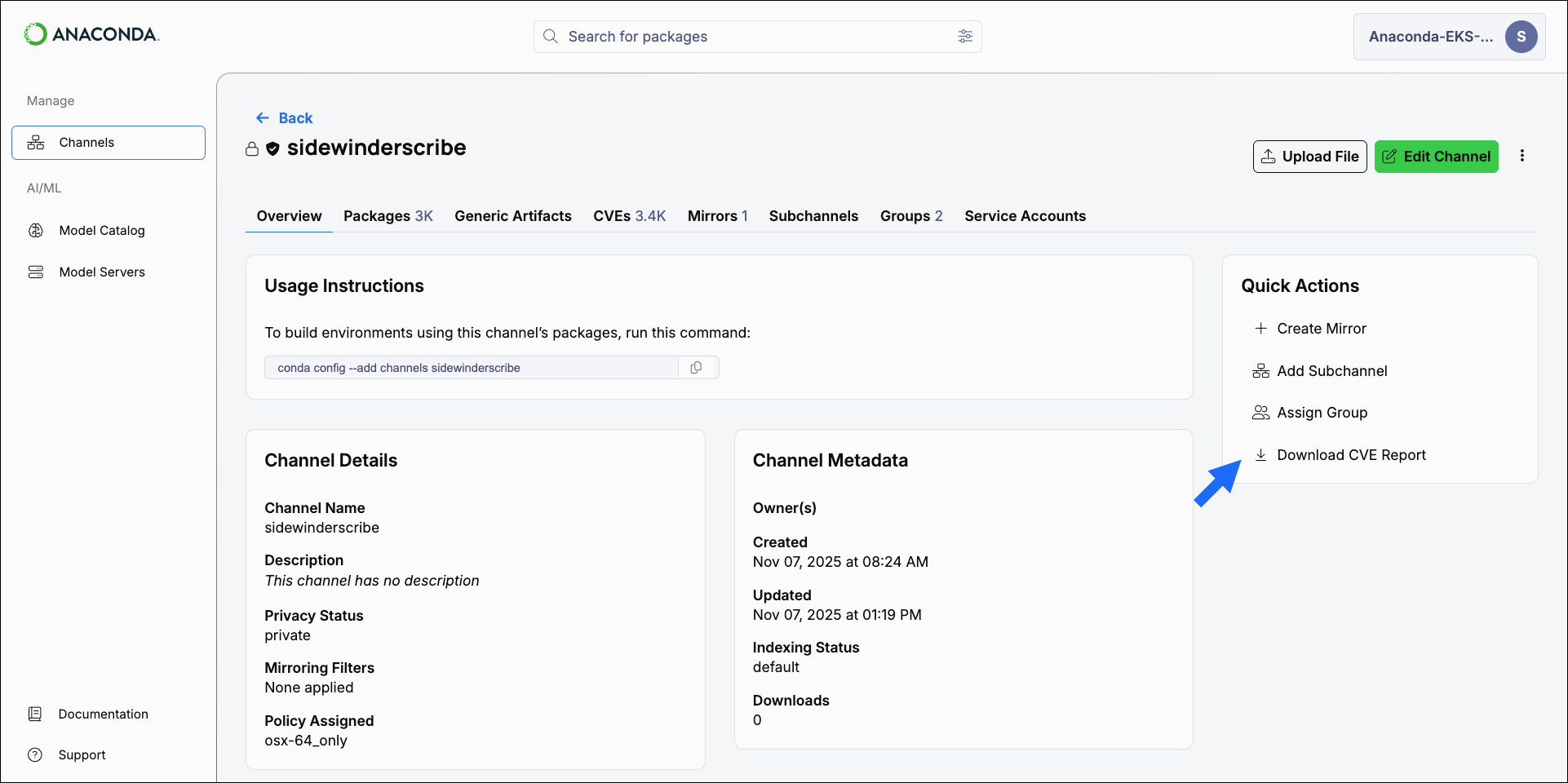 Quick actions download CVE Report
