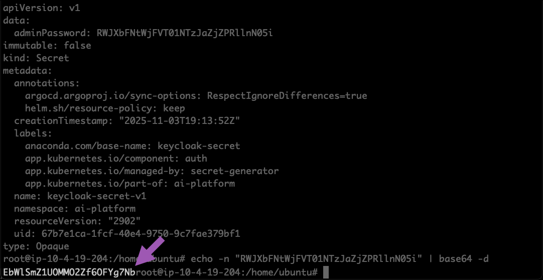 Decoded Keycloak admin password