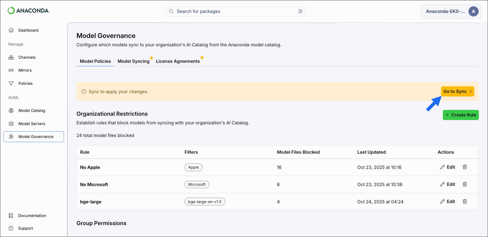 Notification banner for syncing after changes are detected