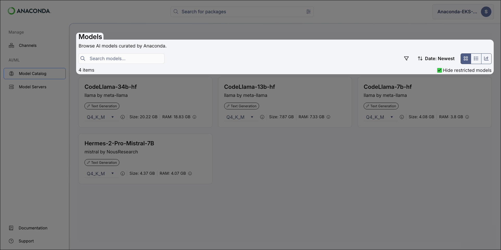 Spotlight of the model view and filter controls at the top of the page