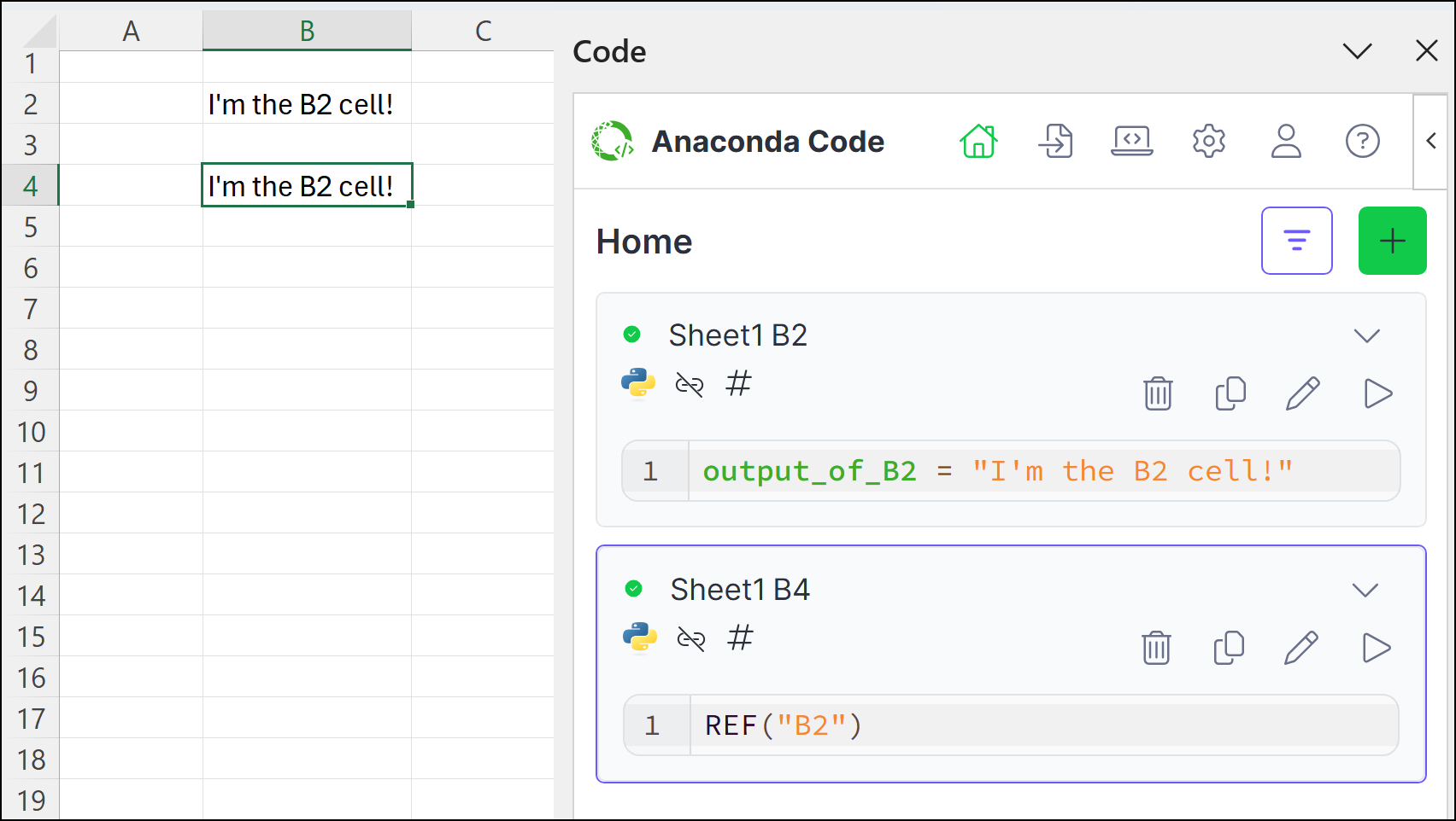 A code cell using the REF function to reference another cell's output