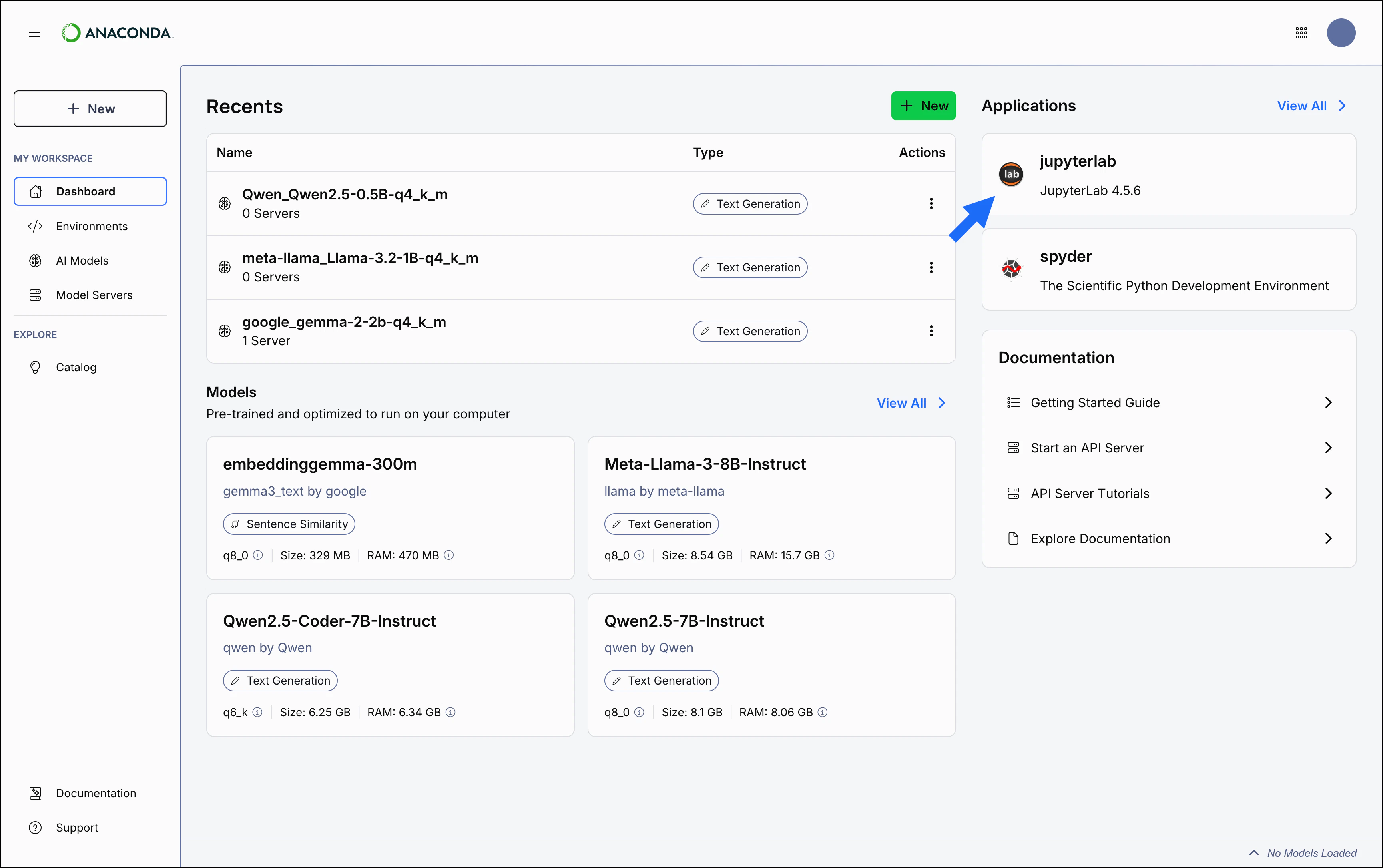 Desktop JupyterLab tile on the Dashboard