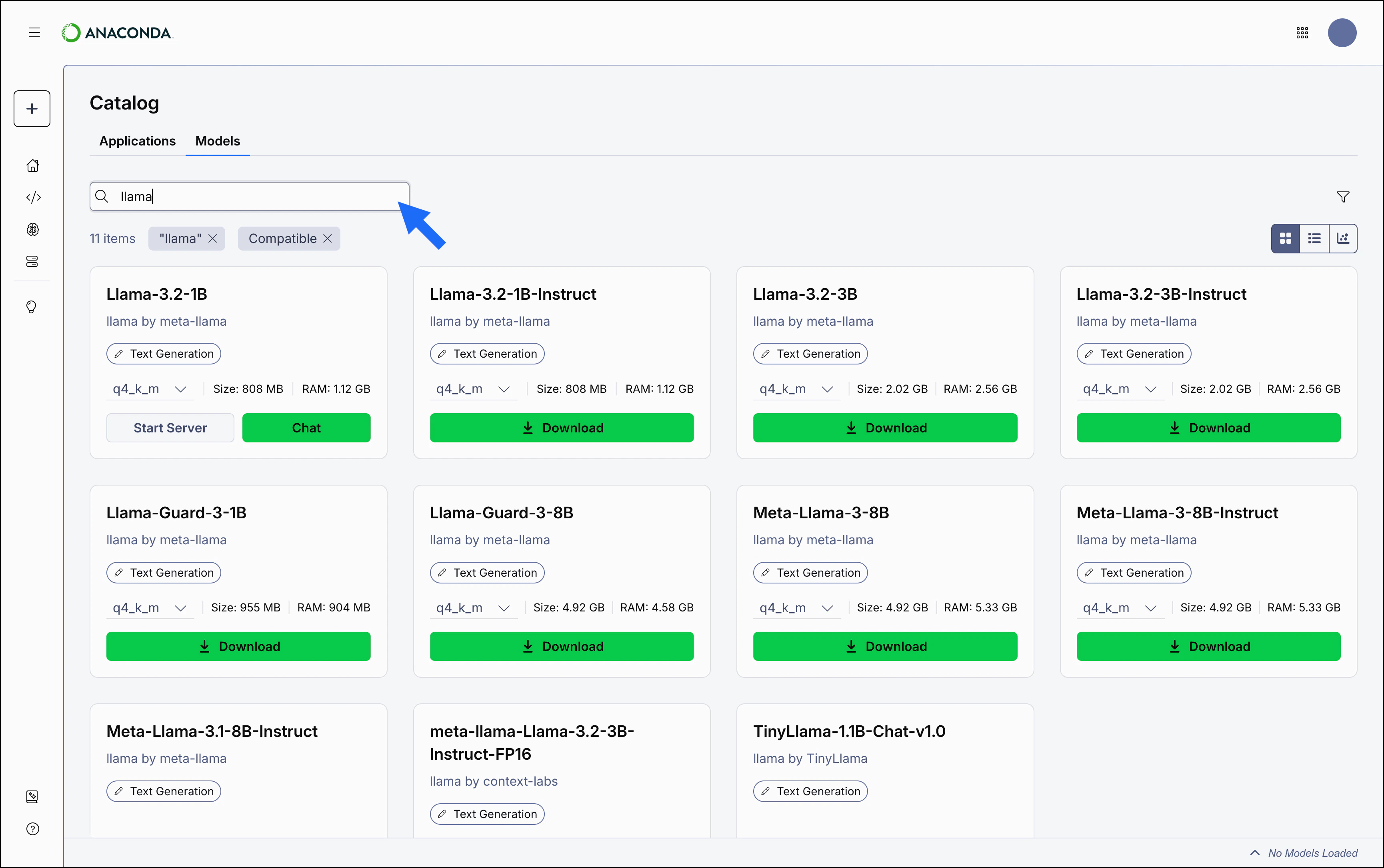 Models page search box