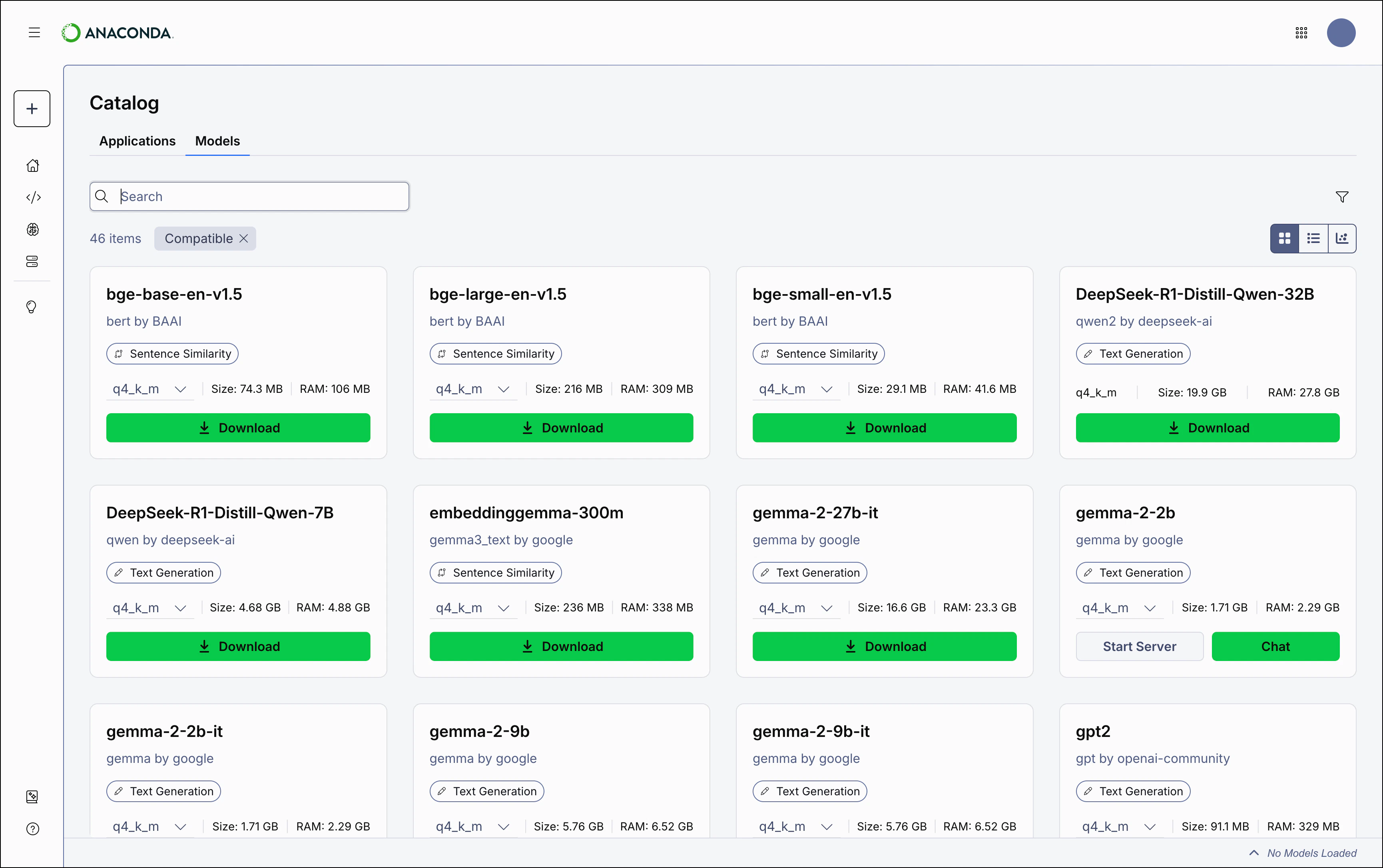Models page tile view