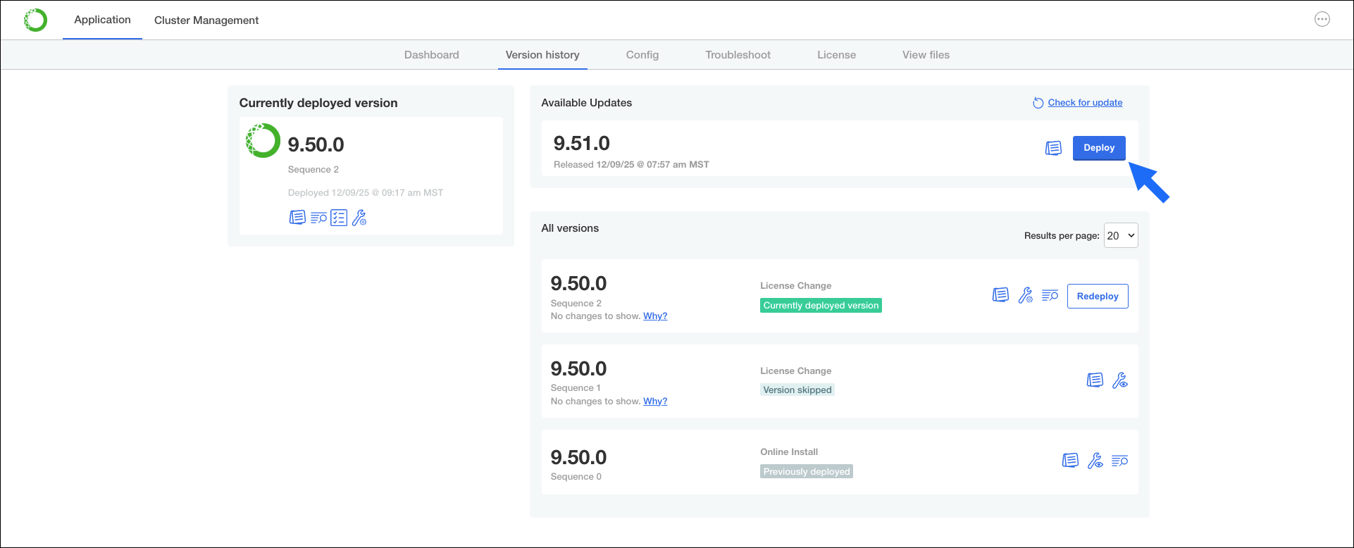 Deploy update button