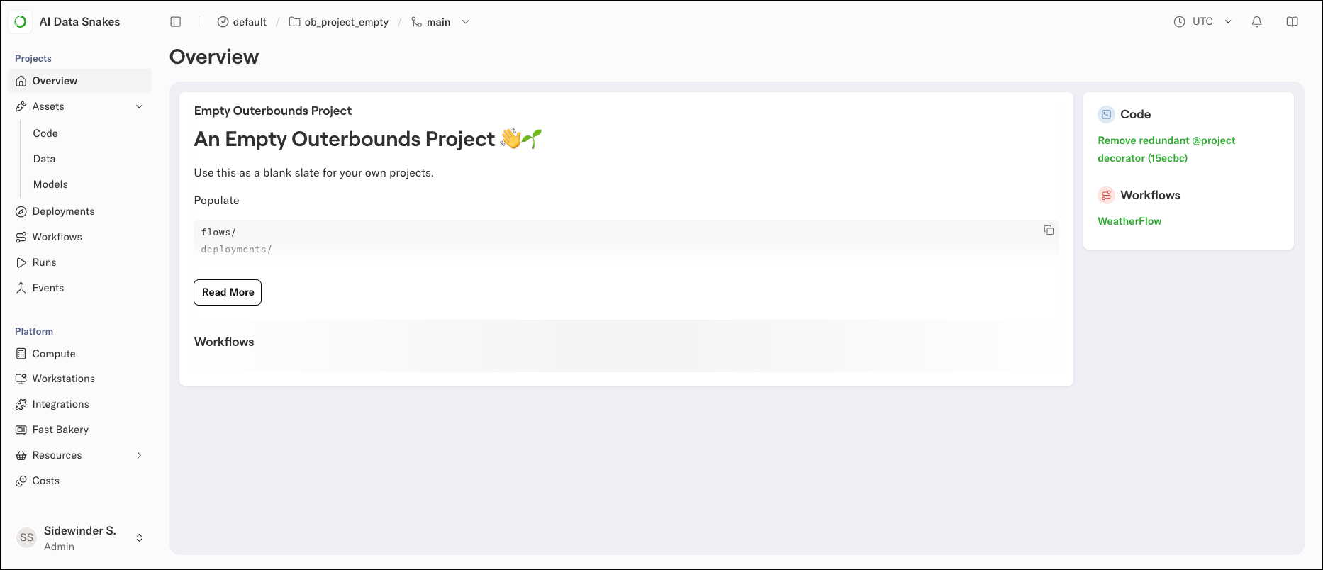 An empty project overview page on Anaconda Platform