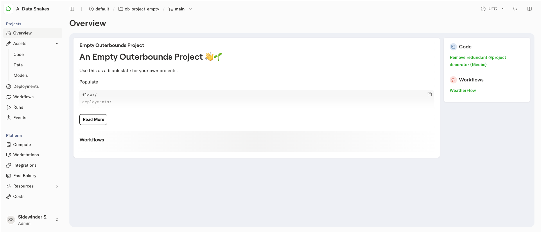 An empty project overview page on Anaconda Platform