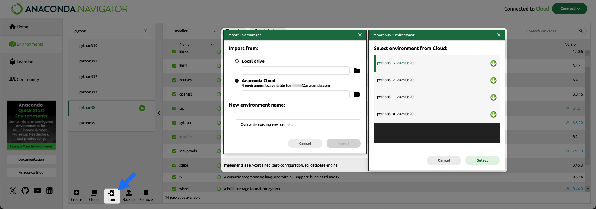 importing an environment from anaconda.com